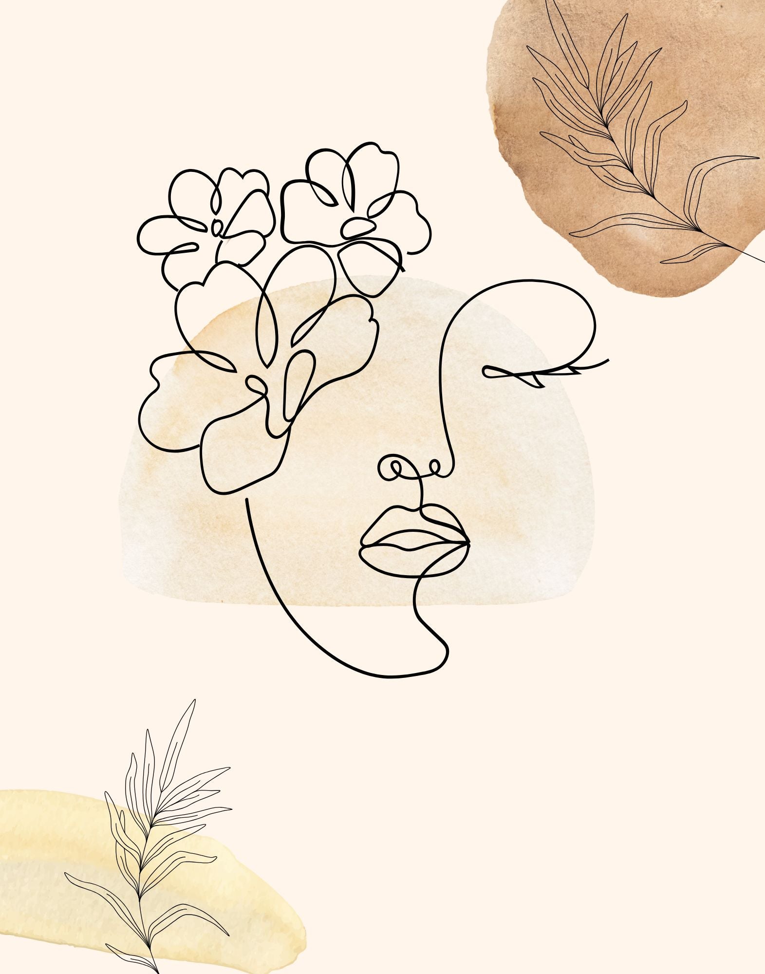 Boho Women Face Illustration Wall Art Set of 3 – Printable Digital Download