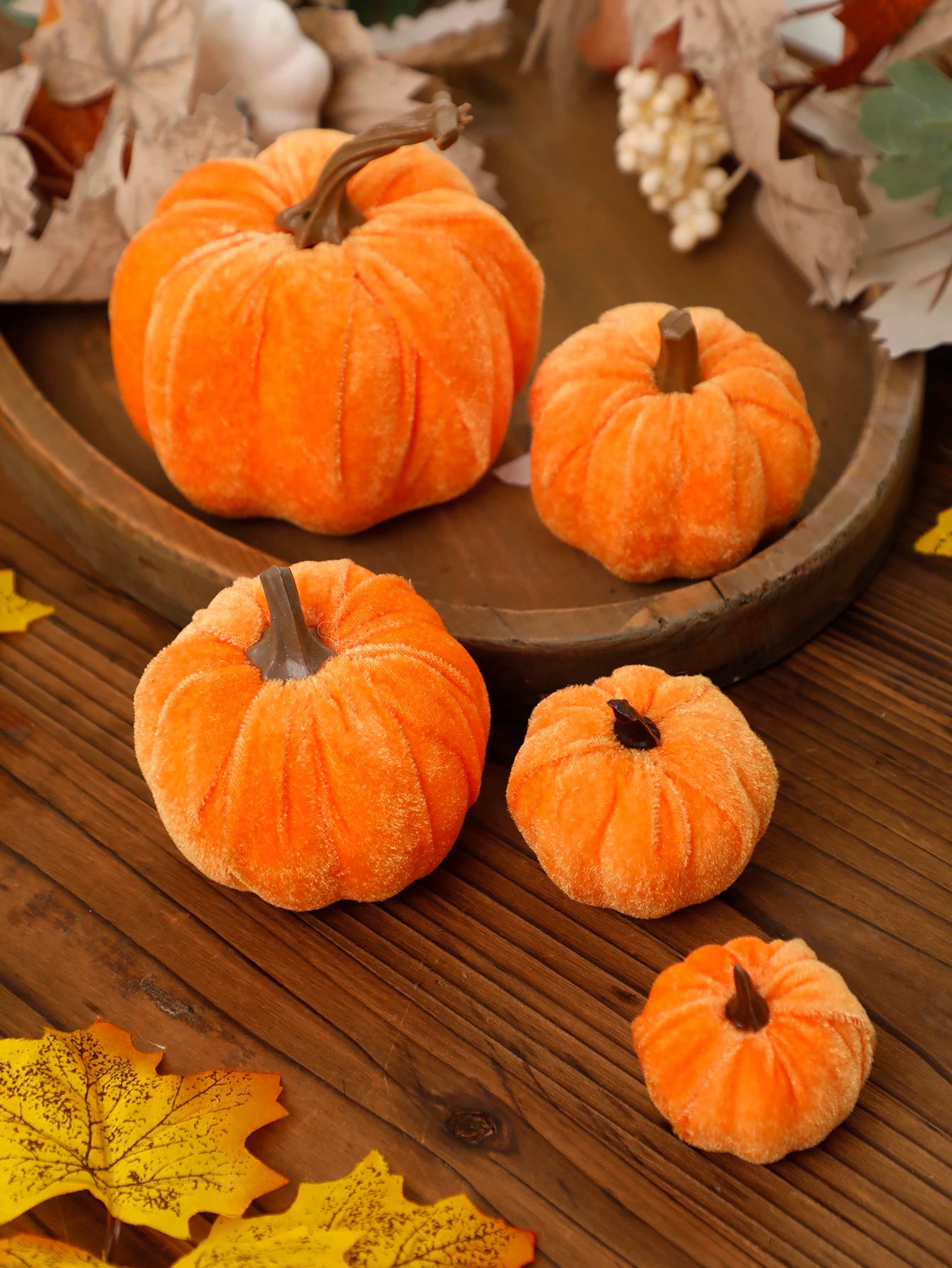 1Pc Velvet Artificial Pumpkins Decoration for Fall Halloween Thanksgiving Autumn Harvest and Home Decorations
