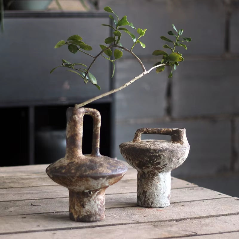 Ceramic Wabi-Sabi Vase – Handmade Rough Pottery Décor