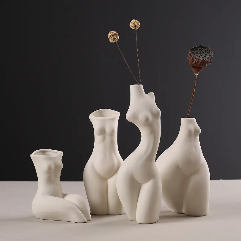 Ceramic Vase Human Body Sculpture White Porcelain