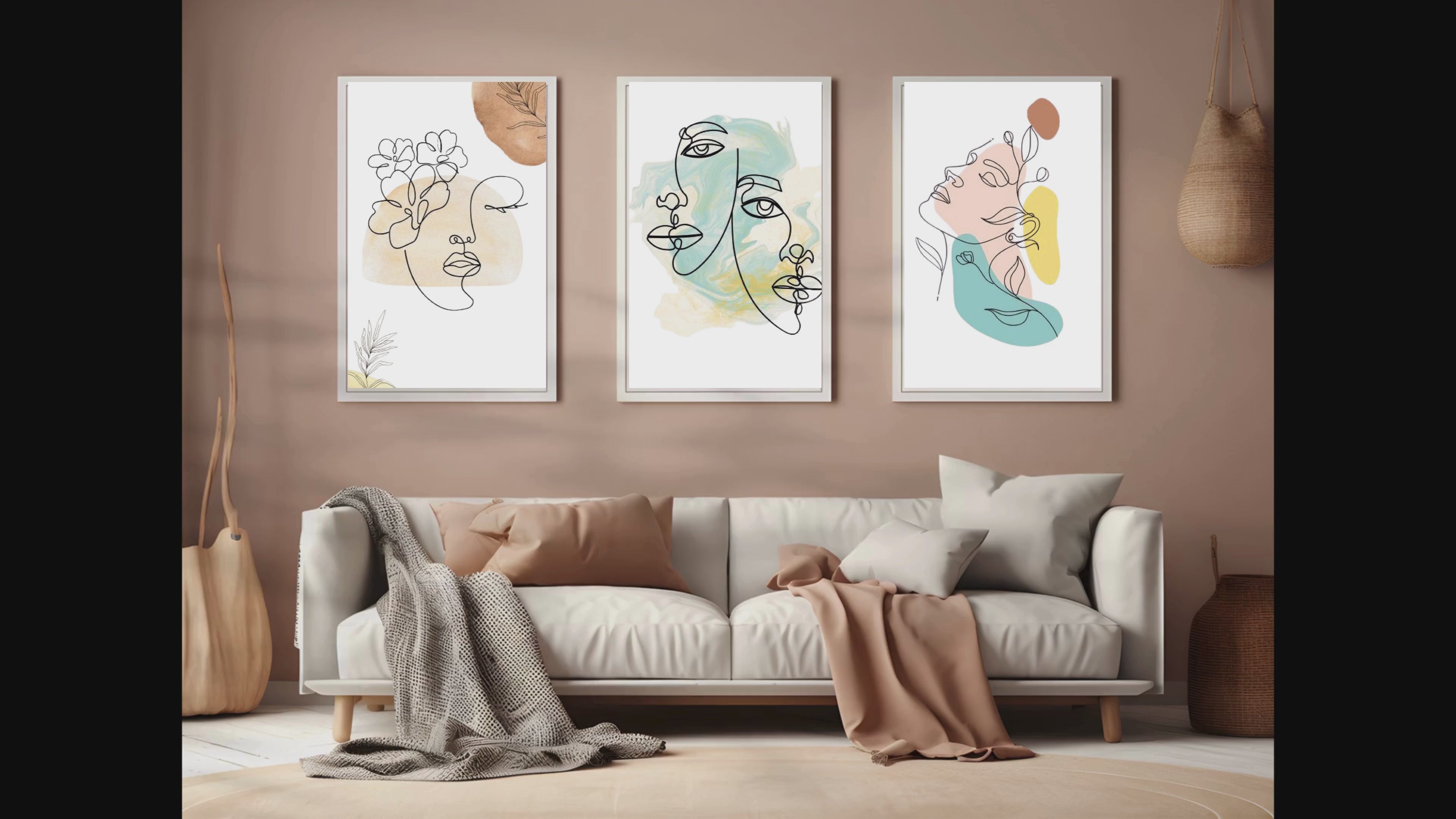 Boho Women Face Illustration Wall Art Set of 3 – Printable Digital Download